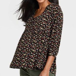 NWT The Nines by Hatch Target Black Floral Maternity Top